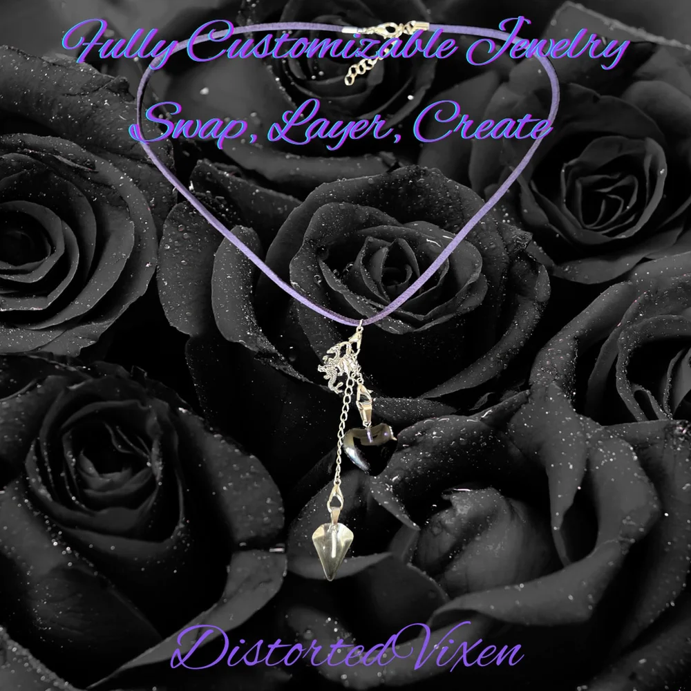 Navy Blue Glass Heart & Clear Glass Pendulum Necklace – with dragon charm